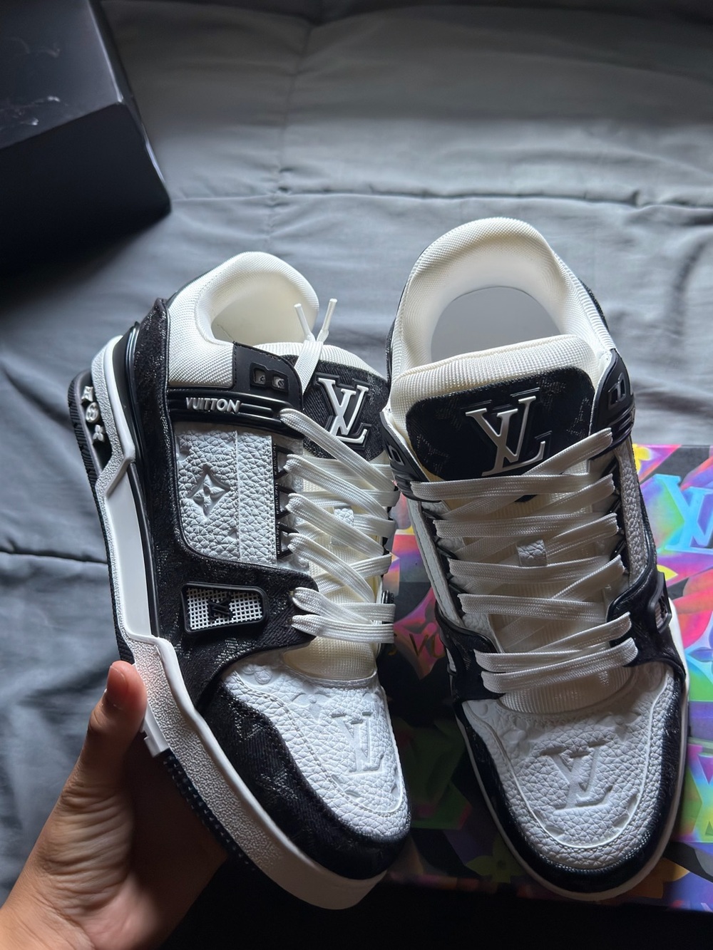 Louis Vuitton Men’s Black & White Low-Top Sneakers with LV Monogram